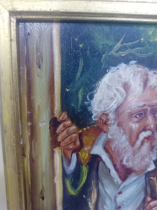 Старинна картина, масло върху дърво – "Възрастен скитник"