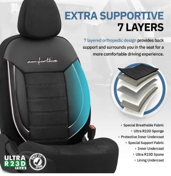 Луксозна тапицерия OTOM текстил с еко кожа COMFORT LINE Design – Черна с бял шев