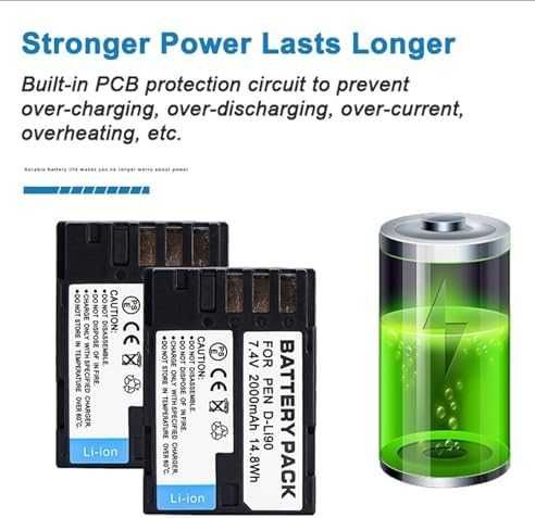 Ново Многофункционално зарядно D-LI90 с 2 батерии за Pentax K5 K7 фотоапарат