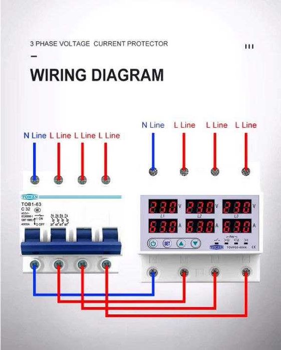 3х фазное реле контроля и чередования фаз. 63А