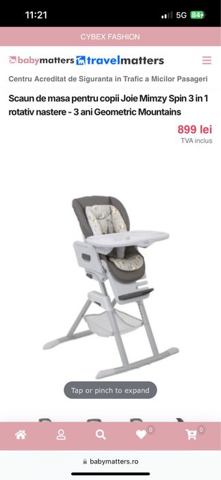 Vând scaun de masă rotativ bebe Joie mimzi spin 3 in 1