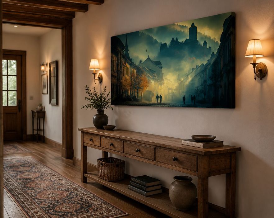 Tablou canvas Ceața dimineții, oraș vechi medieval, atmosferic, 80×45 - 140×78 cm