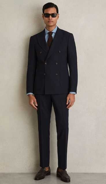 Sacou blazer 42 XL slim Massimo Dutti NOU lana Finest Italian albastru