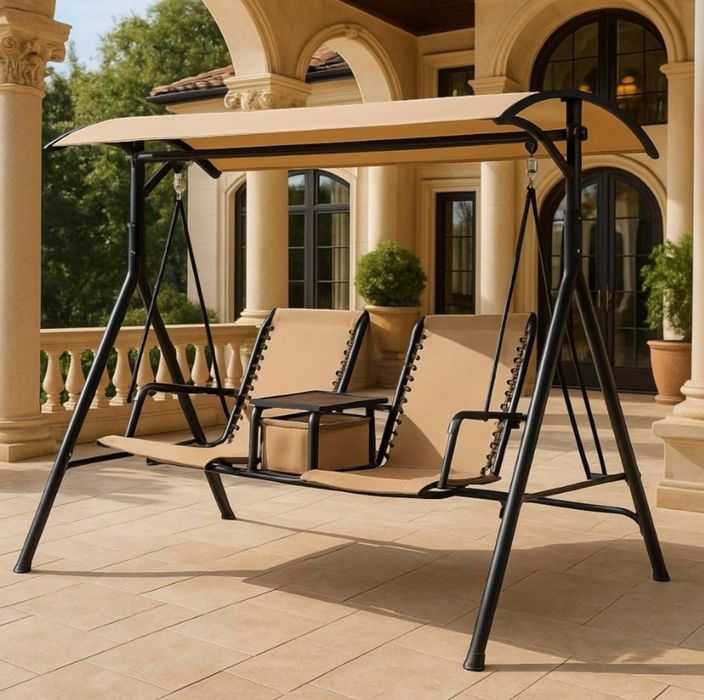 Двуместна ART Градинска Люлка с Навес и Място за Съхранение ISSABEL