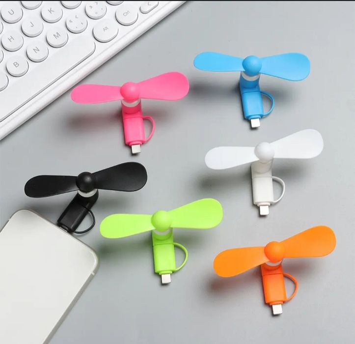 Мини вентилятор для телефона с розетками  Micro-USB -Usb Type-С