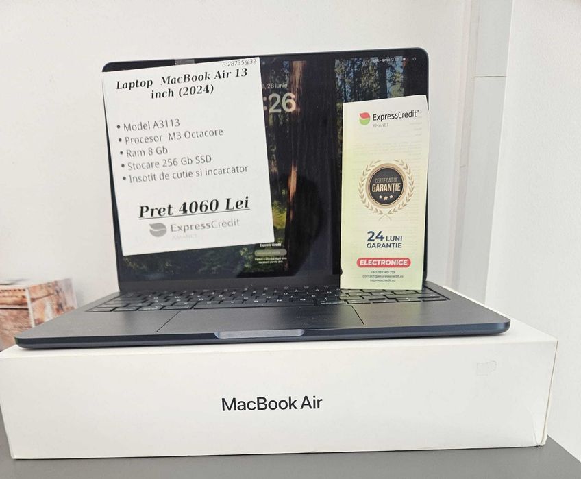 Laptop MacBook Air 13 inch(2024) (AG32 B:28735.1) Garantie 2 Ani!