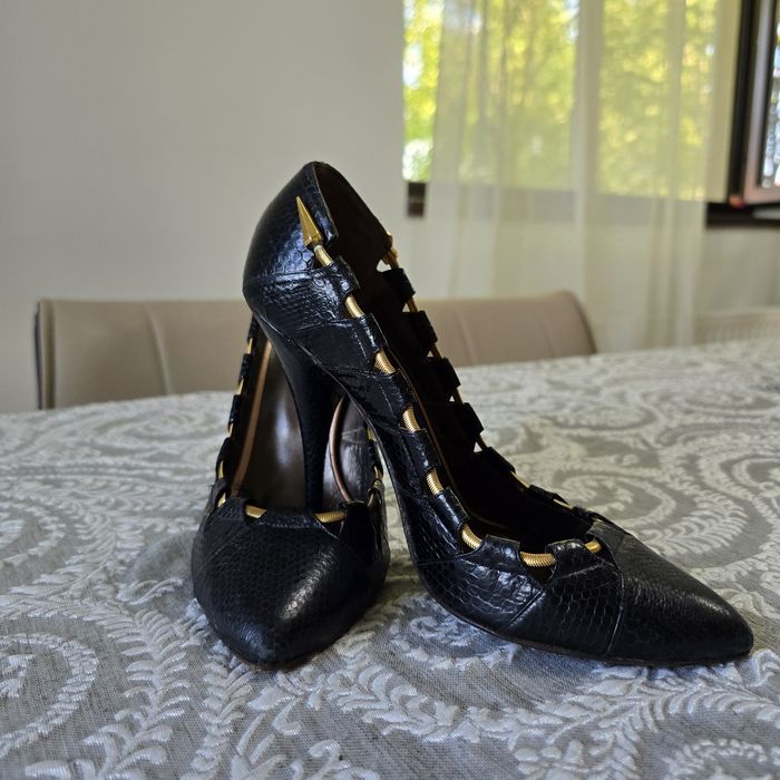 Pantofi Roberto Cavalli originali – piele neagră efect python,Made in Italy
