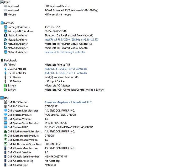 Лаптоп ASUS ROG Strix G17 G713QR, Ryzen 9, 32GB, RTX 3070 8GB, 1TB SSD