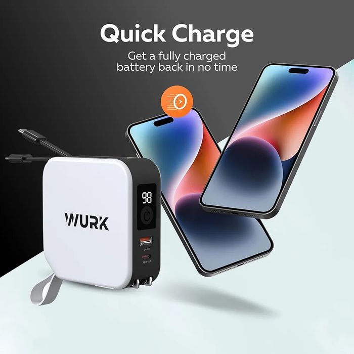 Wurk 5-in-1 PowerPack - Power Bank - Wireless Charger - Travel Plug -