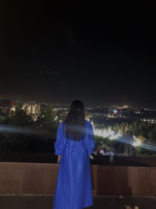 Платье фонарь синяя