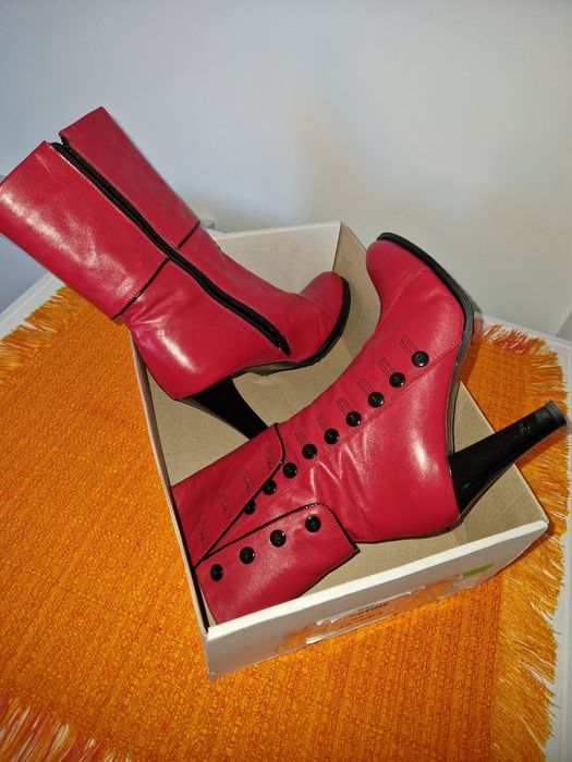 Botine damă din piele culoare roșie