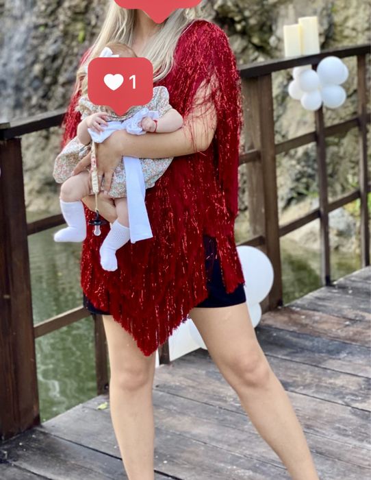 Salopetă MANURÌ, roșie cu franjuri