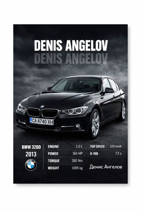 Автомобилен постер с ВАШАТА кола и име | Перфектен подарьк