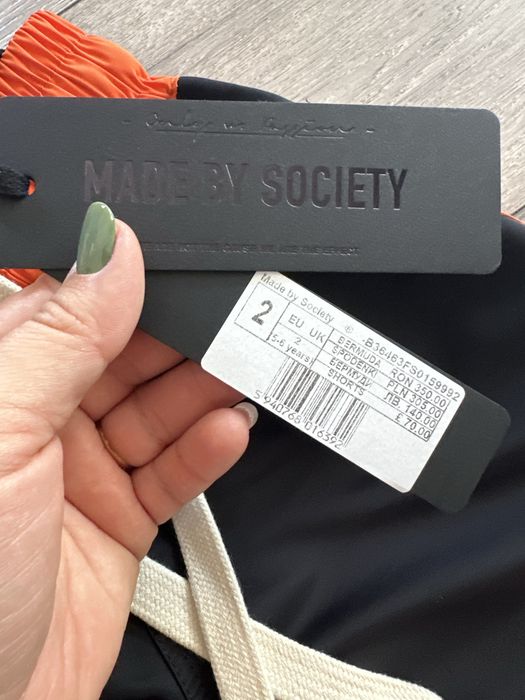Pantaloni scurti copii Made by Society – negri cu portocaliu, marimea 2 (5-6 ani) – noi cu eticheta