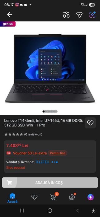 Lenovo T14 Gen5, Intel U7-165U, 16 GB DDR5, 512 GB SSD, Win 11 Pro