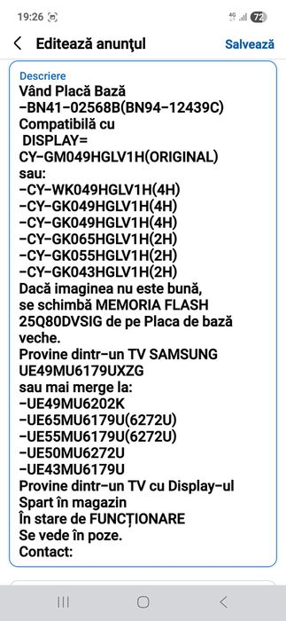 BN41-02568B (BN94-12439C) pentru SAMS.UE 49;50;55;65;MU6000;6172;6179;6272;6279UXZG