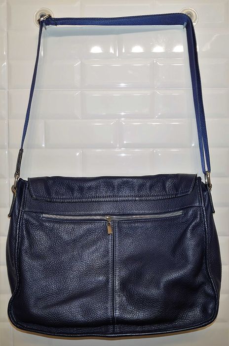Geanta piele naturala moale (nu eco) Messenger bleumarin inchis, Italy
