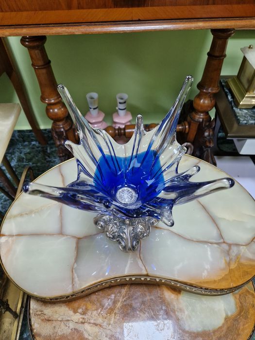 Уникална антикварна колекционерска белгийска кристална купа бомбониера