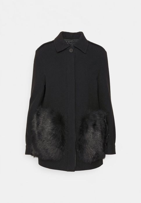 Studio ID вълнено палто с естествен косъм