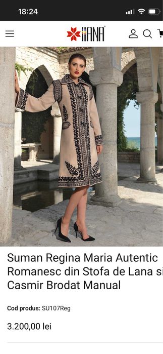 Vand suman Regina Maria autentic romanesc din stofa de lana si casmir