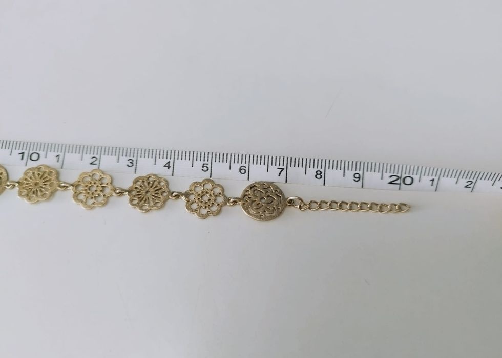 Veche bratara din argint de 925, filigran, model floral, placata cu aur, B&G