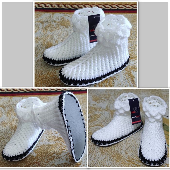 Вязаные сапожки для улицы с гелевой подошвой внутри синтепоном