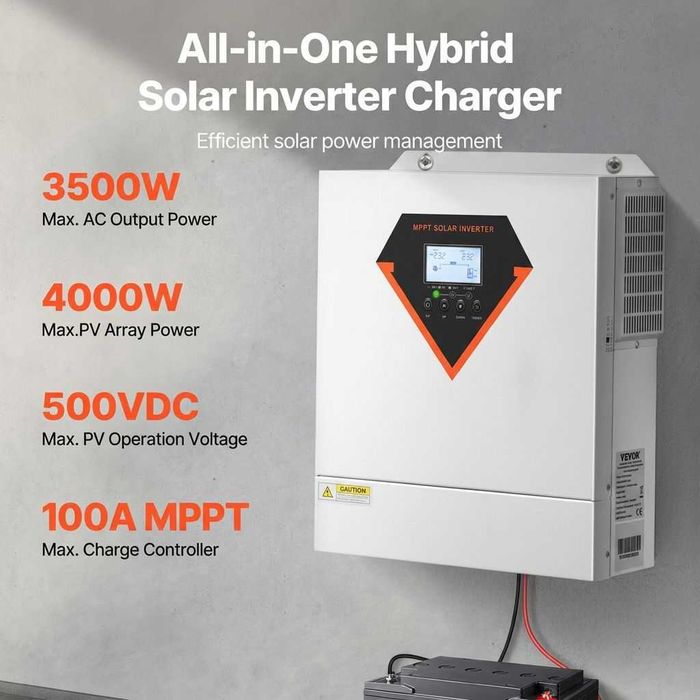 Invertor solar hibrid 3500W, 24V DC la 220/230V AC, controler MPPT 100A, sinus pur, monitorizare WiFi