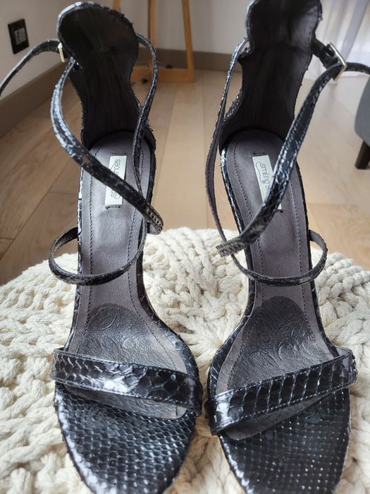 Sandale piele piton (sarpe) negru toc inalt 40