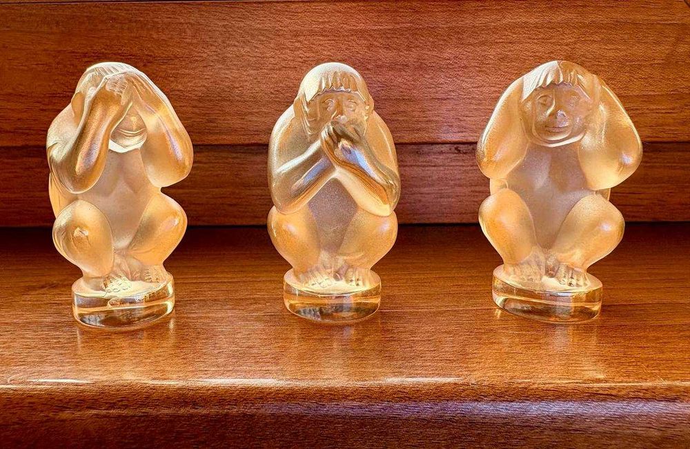 Набор из 3-х скульптур Lalique Three Wisdom Monkeys/ Обезьяны
