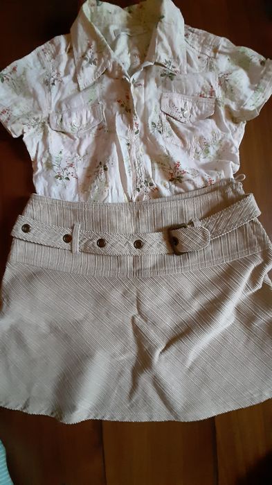 Fusta catifea reiata 157cm+camasa