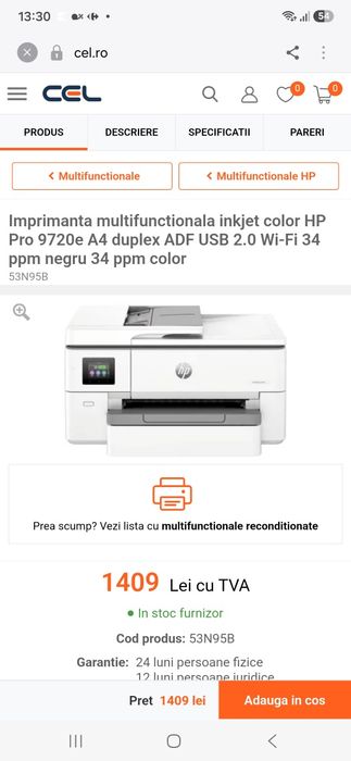 Imprimanta HP OfficeJet Pro9720e