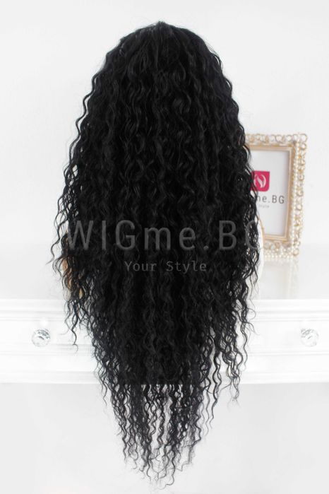 Дълга черна къдрава лейс фронт перука Камелия