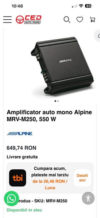 Vand subwoofer si amplificator Alpine