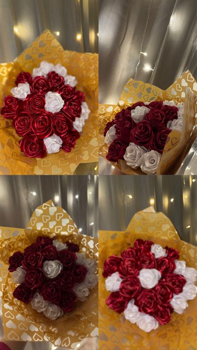 розы из атластных лент 21штук