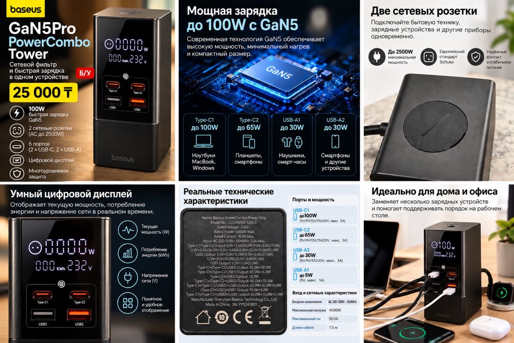 Сетевой фильтр Baseus 100W gan5pro