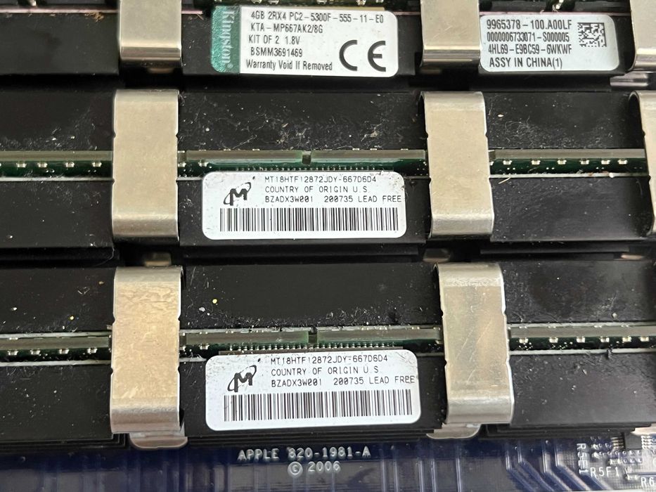 Apple Mac Pro RAM riser card 32GB FB-DIMM ECC DDR2 complet