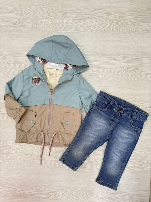 Комплект тройка для девочек, ветровка, джинсы и кофта, Турция
