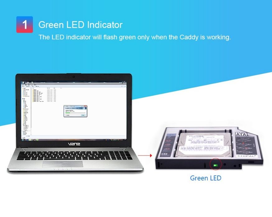 HDD / SSD Caddy - Adaptor CD-ROM la Hard Disk 9.5mm /12.7mm, SATA3, AL