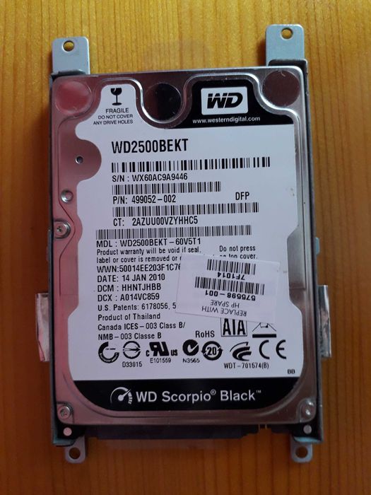 Hard disk HDD WD Scorpio Black pt laptop - 250GB la 7200rpm