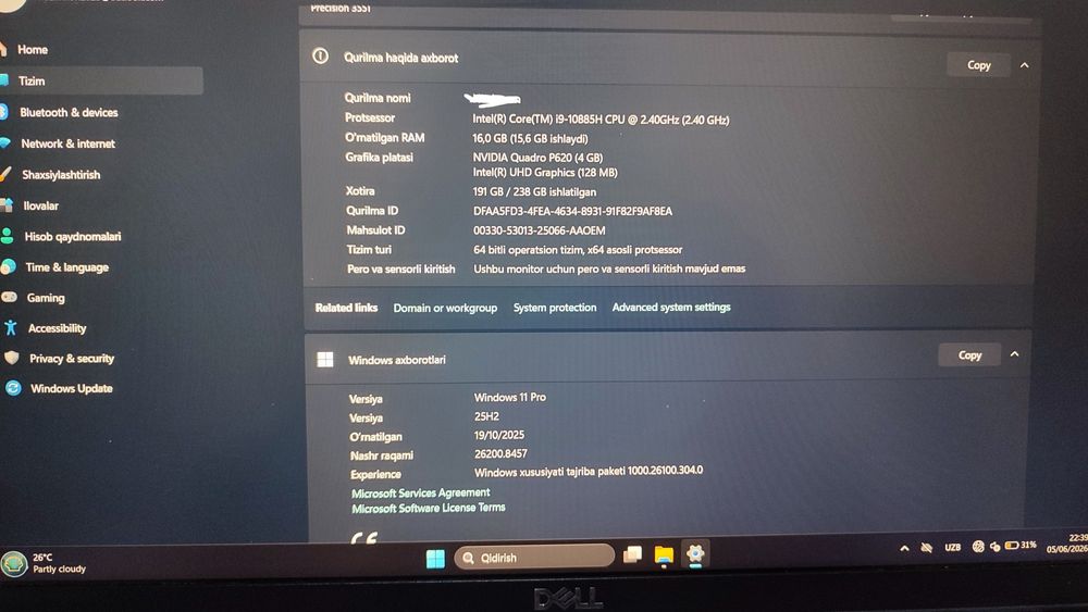 Dell Precision 3551 core i9 10885H