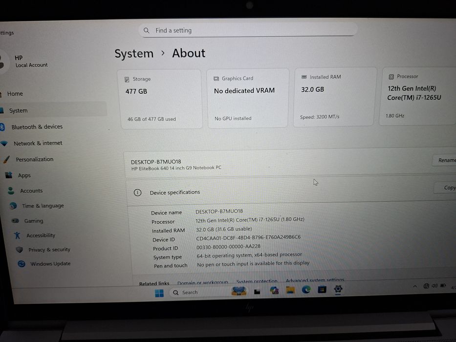 Laptop HP G9 640 Elitebook CPU i7 1265U , 32 gb Ram , 512gb SSD
