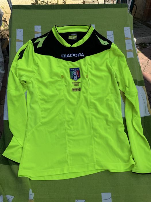 Tricou Arbitru Diadora Italia AIA FIGC Mânăcă Lungă Mărimea S / M Neon