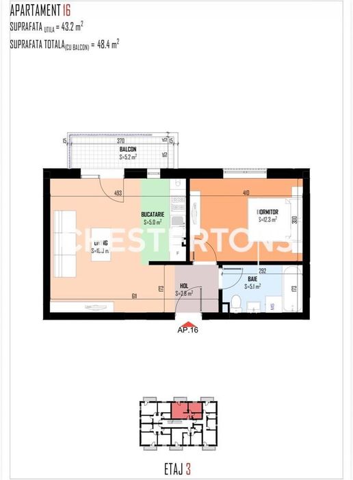 Apartament 2 camere de vanzare – Bragadiru | 43,2 mp utili + balcon 5,