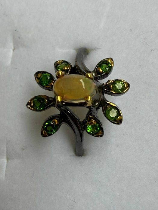 Inel argint 925 Nature inspired - Opal natural si Diopsid cromat