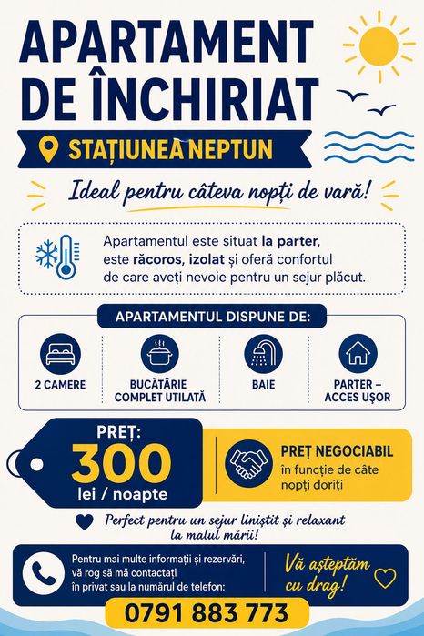 Apartament de  închiriat în stațiunea  Neptun