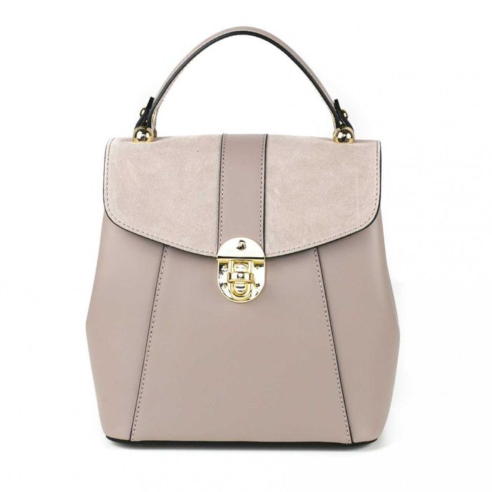 Rucsac dama crem din piele naturala cu clapeta