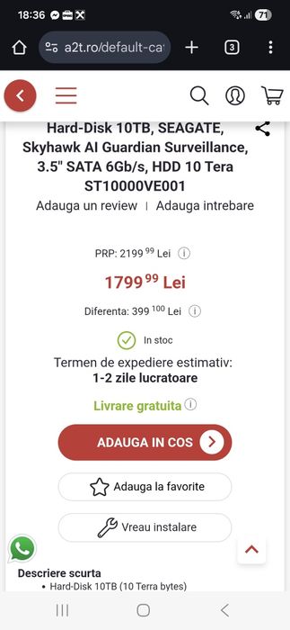 Hard disk hdd Seagate Skyhawk AI de 10 TB