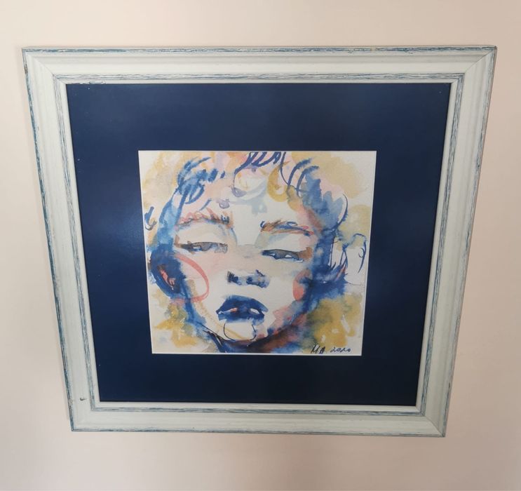 Антикварна картина акварел рамка паспарту авторска поп арт Мадона !