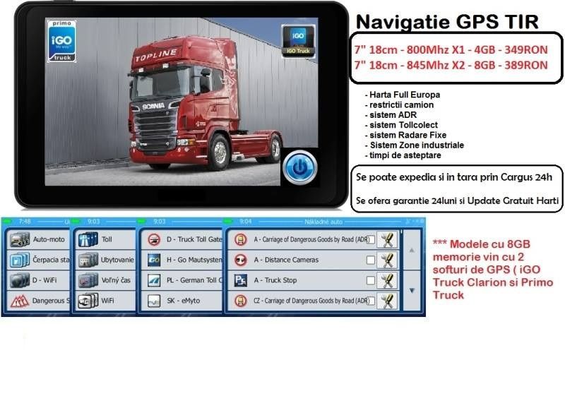 GPS 7"Navigatie Auto GPS TIR,GPS CAMION GPS IGO Primo Full EUROPA 2025