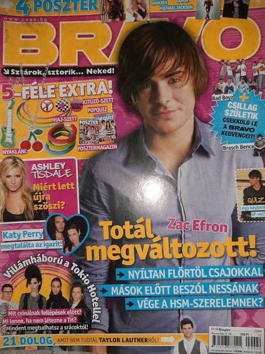 Revista Bravo cu Zac Efron pe copertă
